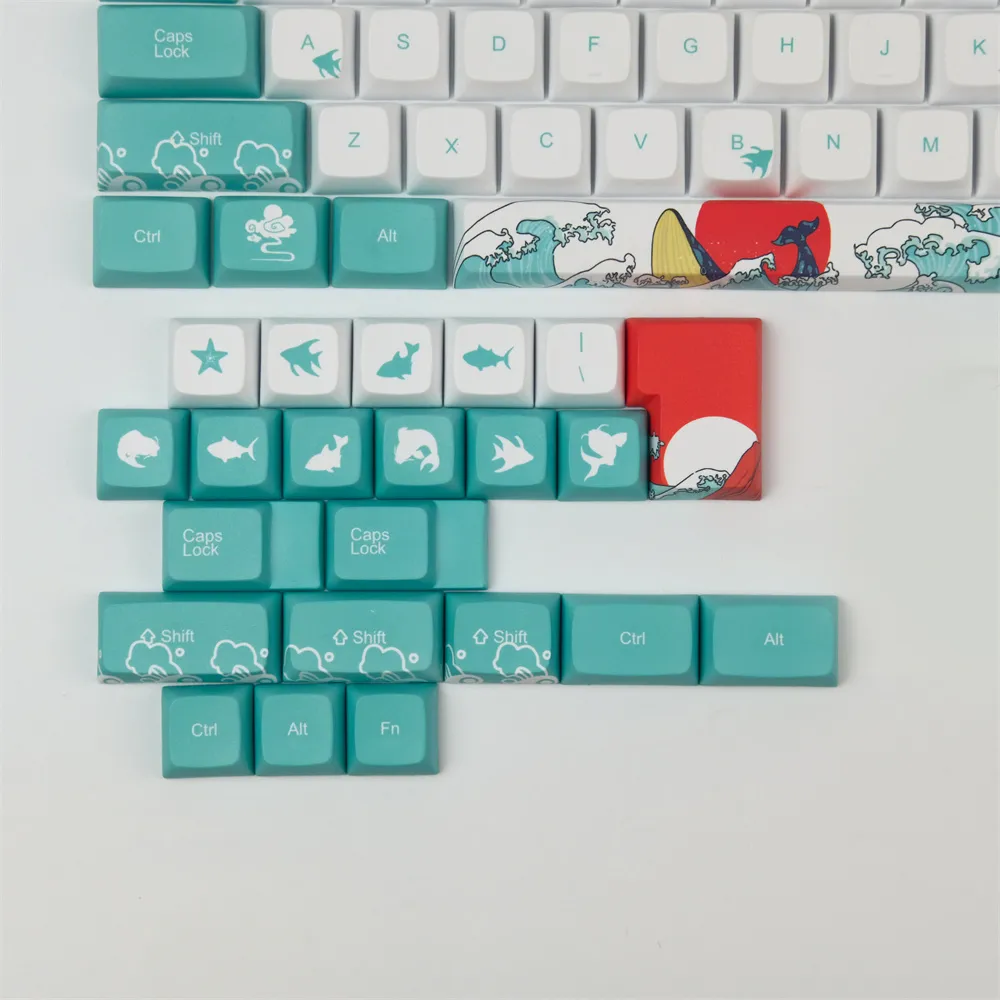128 Keys Coral Sea Keycap Set XDA Profile PBT Sublimation Keycaps for DIY Mechanical Keyboards