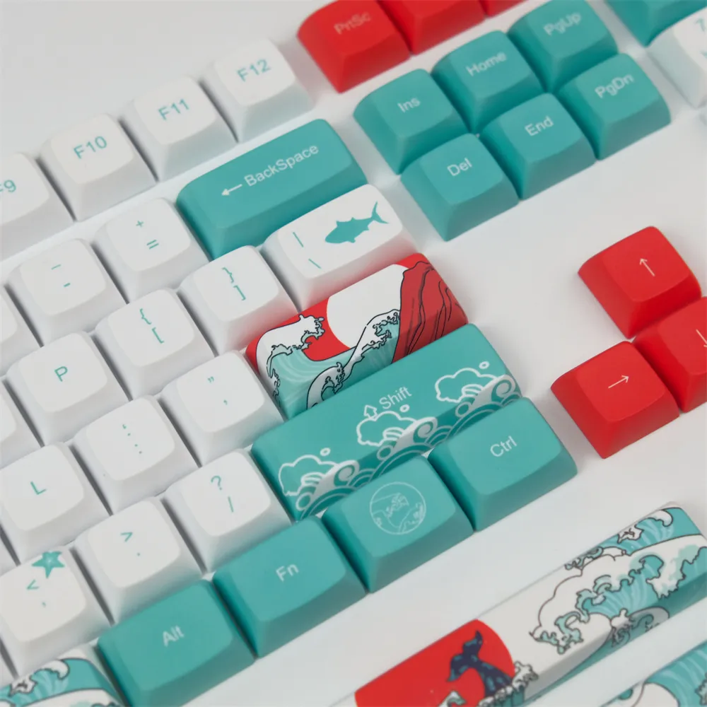 128 Keys Coral Sea Keycap Set XDA Profile PBT Sublimation Keycaps for DIY Mechanical Keyboards
