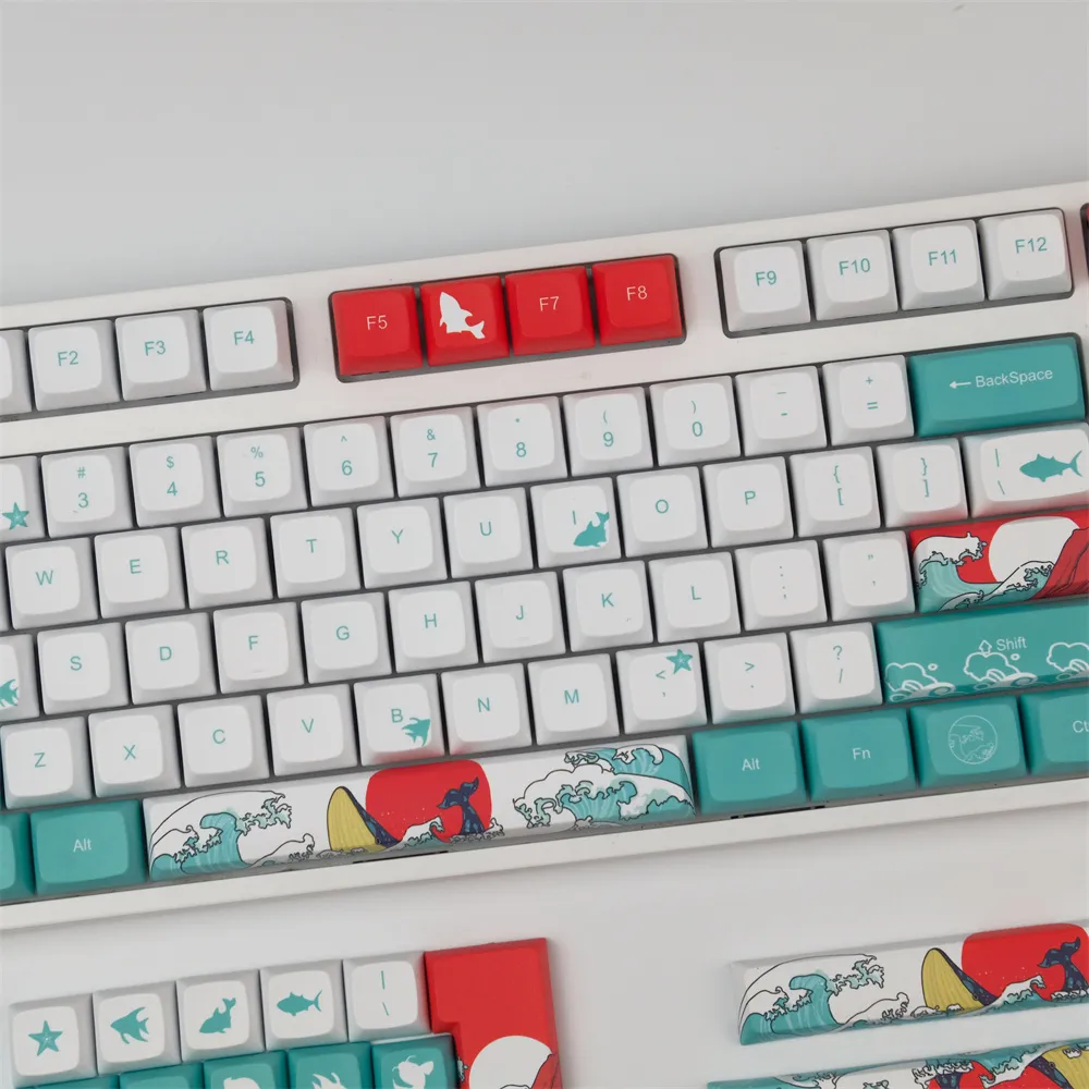 128 Keys Coral Sea Keycap Set XDA Profile PBT Sublimation Keycaps for DIY Mechanical Keyboards