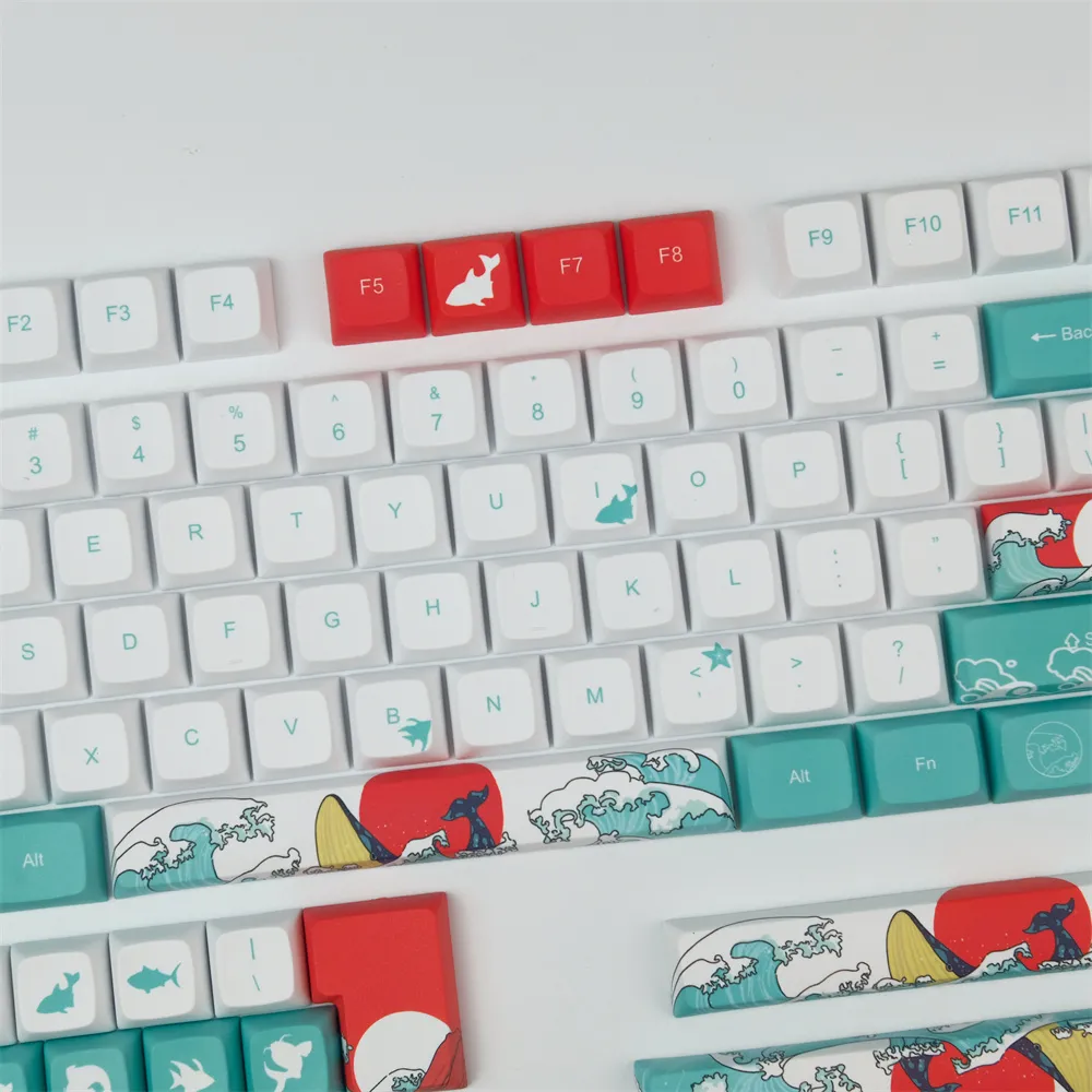 128 Keys Coral Sea Keycap Set XDA Profile PBT Sublimation Keycaps for DIY Mechanical Keyboards