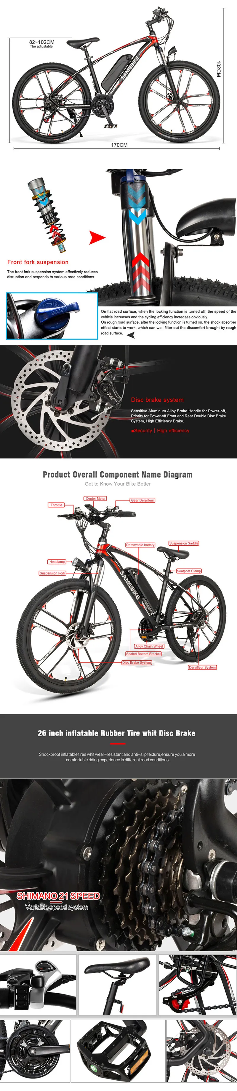 [USA Direct] SAMEBIKE MY-SM26 350W 48V 8Ah 26inch Electric Bike 80km Mileage Range Max Load 150kg