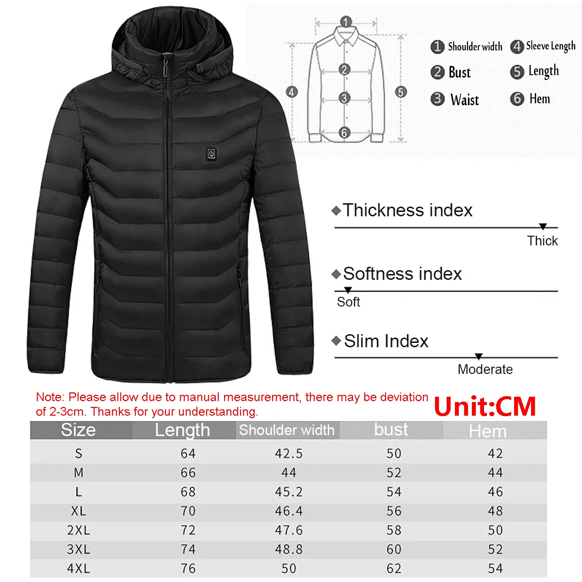 9 Heating Zones Single/Double Button USB Unisex Electric Heated Coat Winter Warm Hooded Jacket