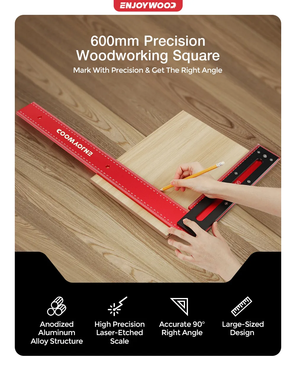 ENJOYWOOD 600mm Aluminum Alloy Carpenter Square Framing Square Right Angle Ruler for Woodworking Square Setting Marking ENJOYWOOD 600mm Aluminum Alloy Carpenter Square Framing Square Right Angle Ruler for Woodworking Square Setting Marking
