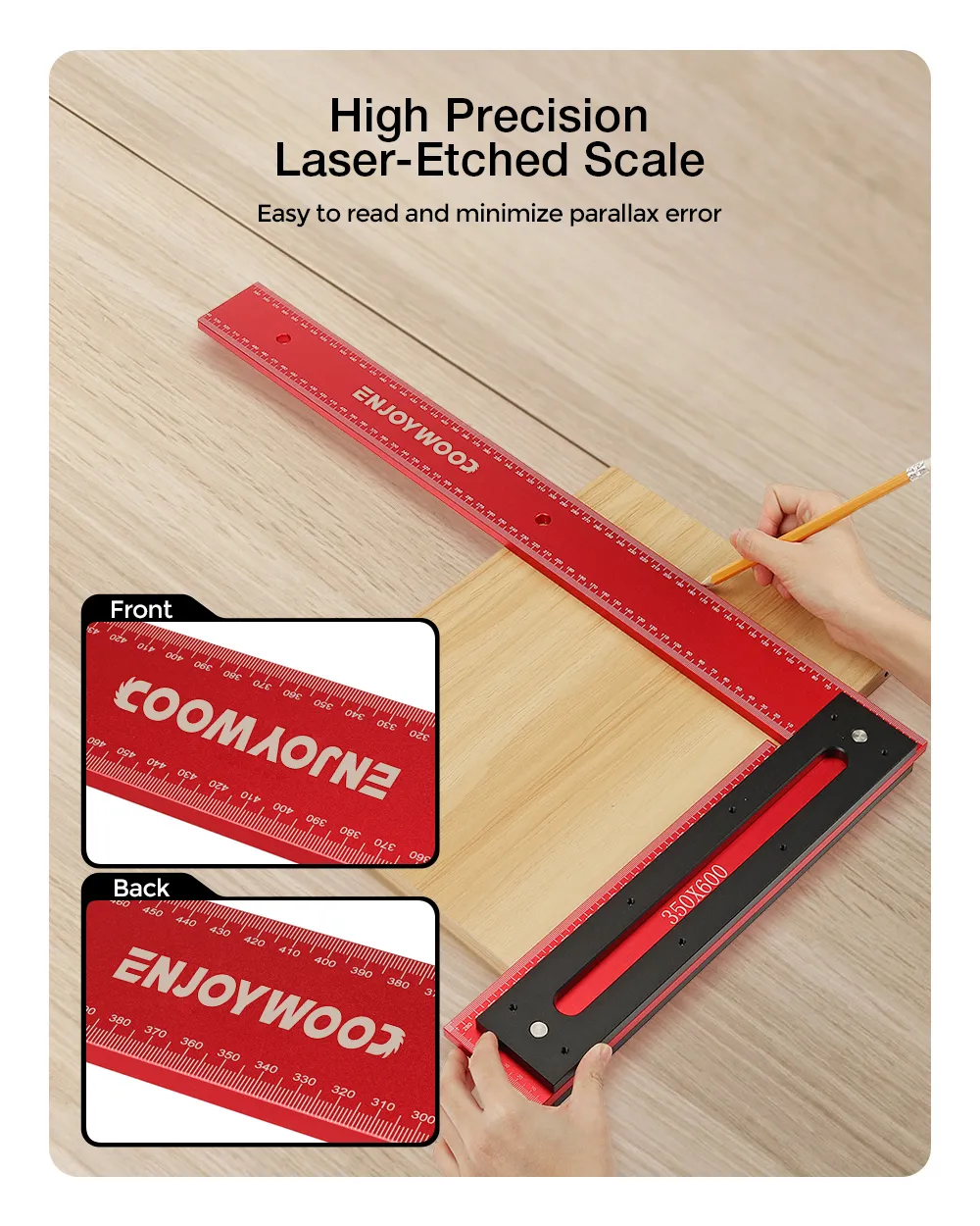 ENJOYWOOD 600mm Aluminum Alloy Carpenter Square Framing Square Right Angle Ruler for Woodworking Square Setting Marking ENJOYWOOD 600mm Aluminum Alloy Carpenter Square Framing Square Right Angle Ruler for Woodworking Square Setting Marking