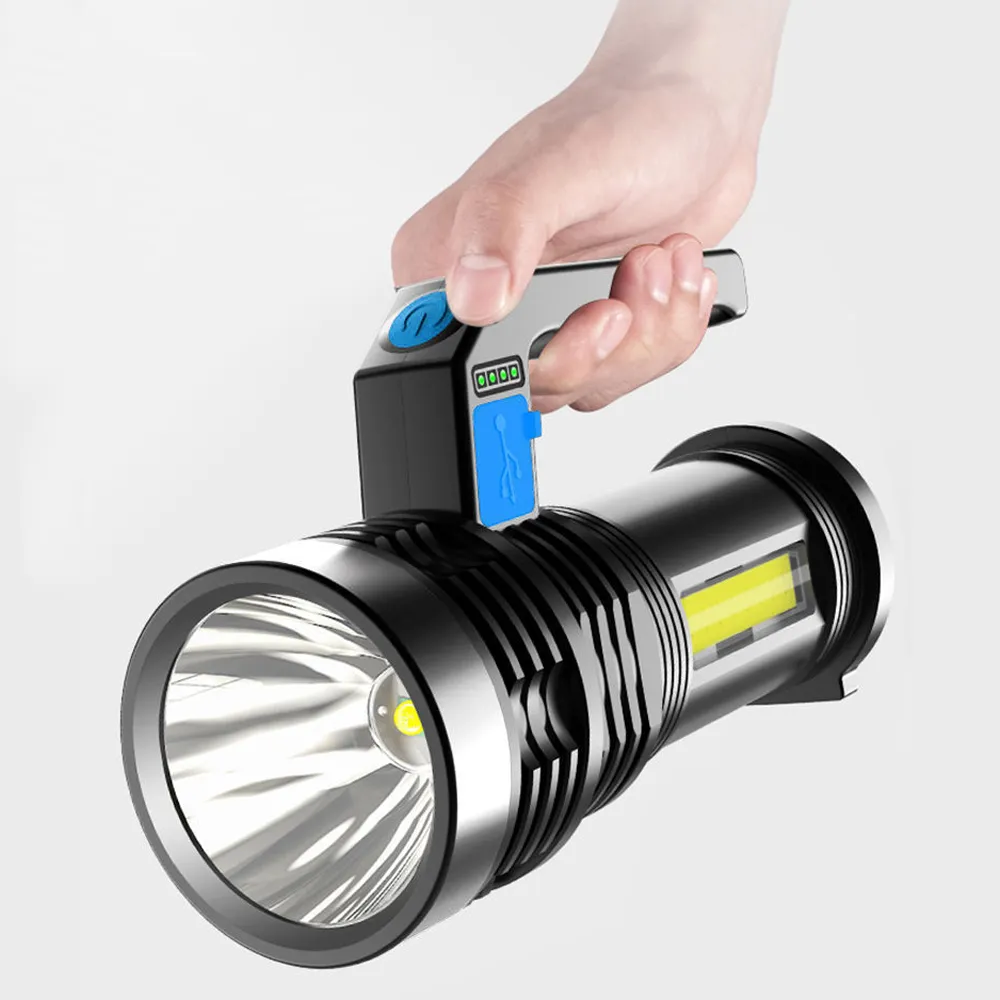 2PCS BIKIGHT P500 Double Light 500m Long Range Strong Flashlight with COB Sidelight USB Rechargeable Powerful Handheld Spotlight LED Searchlight