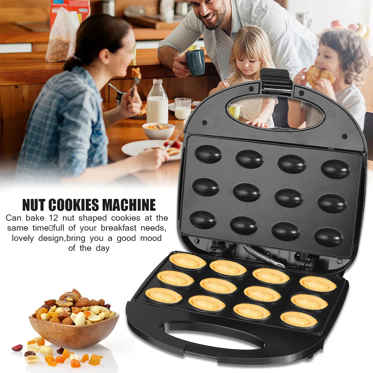 SOKANY 805 750W Mini Electric Walnut Cake Maker Automatic Nut Waffle Bread Machine Sandwich Iron Toaster Baking Breakfast Pan Oven