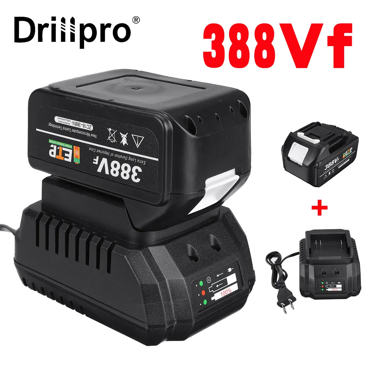 Drillpro 3000mAh 18V Lithium Battery Li-ion Battery Replacement with Charger for Electric Wrench Tools