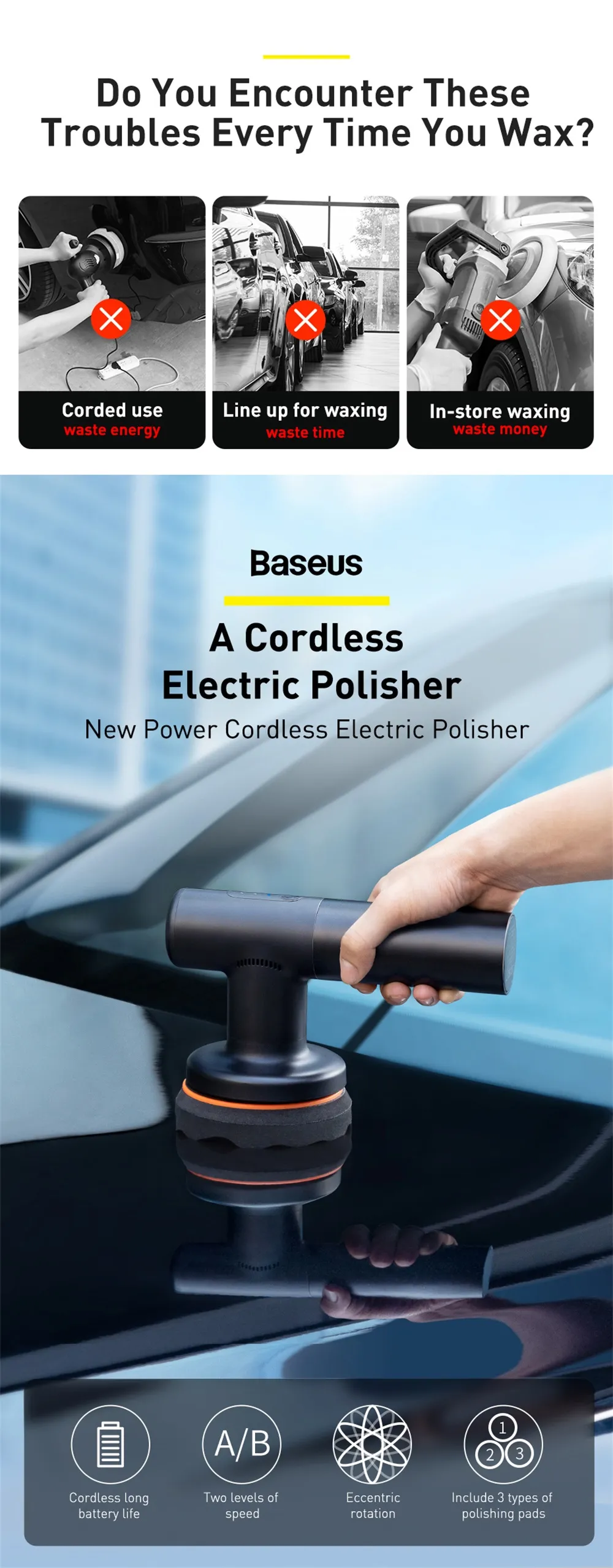 Baseus Wireless Electric Polisher Portable Car Polishing Machine Adjustable Speed Waxer Auto Waxing Tools Baseus Wireless Electric Polisher Portable Car Polishing Machine Adjustable Speed Waxer Auto Waxing Tools