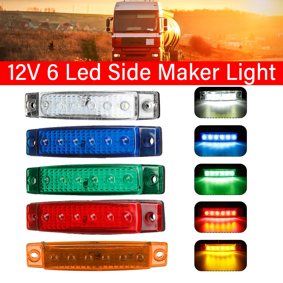 1 PCS 6LED 12V Front Side Marker Amber Signal Lights Position Lamp For Car Truck Trailer 1 PCS 6LED 12V Front Side Marker Amber Signal Lights Position Lamp For Car Truck Trailer
