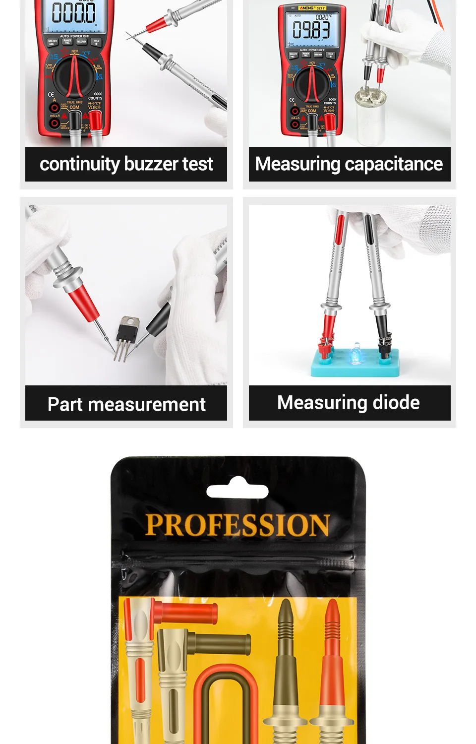 ANENG PT2020 1000V 20A Multimeter Test Leads Probe Multifunctional Silicone Test Lead Cable for Multimeter