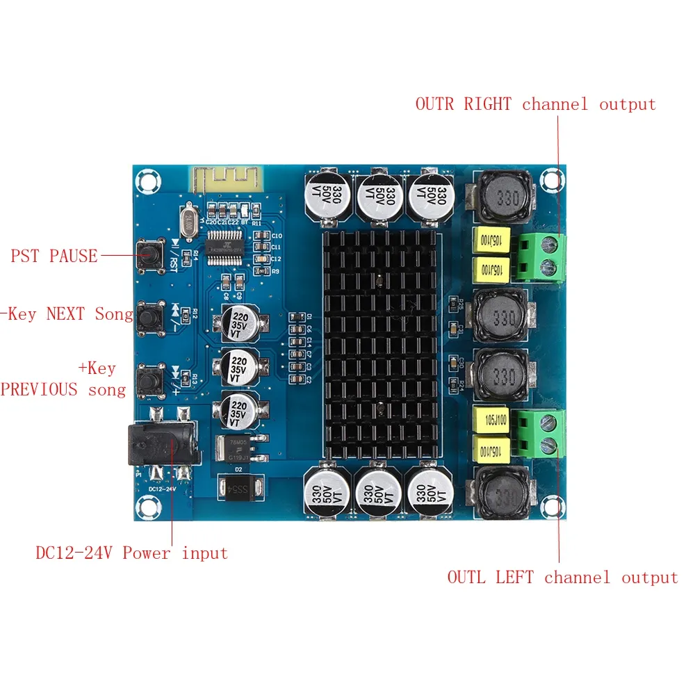 XH-M548 TPA3116D2 bluetooth 5.0 Dual Channel 2x120W High Power Digital Audio Power Amplifier Board