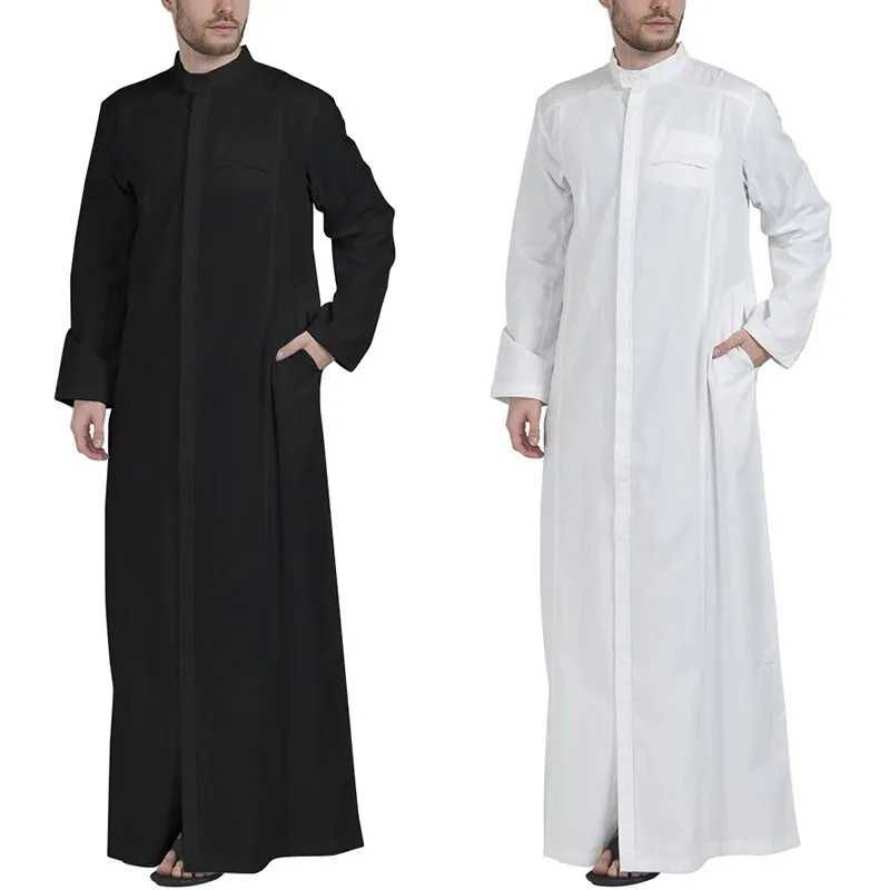 INCERUN Plus Größe Männer Lange Hemd Stehkragen Taste Langarm Solide Lange Robe