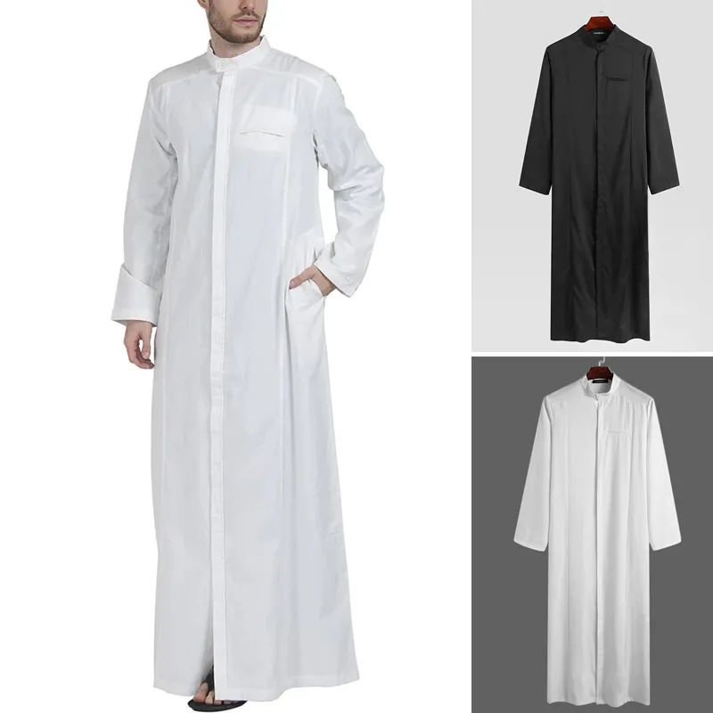 INCERUN Plus Größe Männer Lange Hemd Stehkragen Taste Langarm Solide Lange Robe