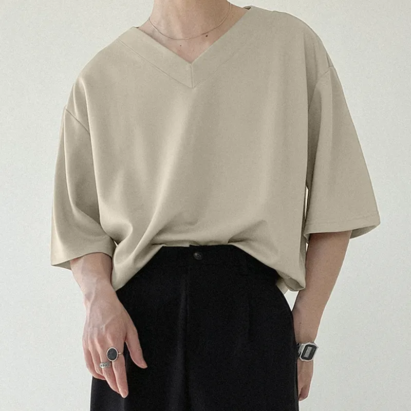 INCERUN Men's Loose Comfort Solid Color V-Neck Short Sleeve T-Shirt INCERUN Men's Loose Comfort Solid Color V-Neck Short Sleeve T-Shirt