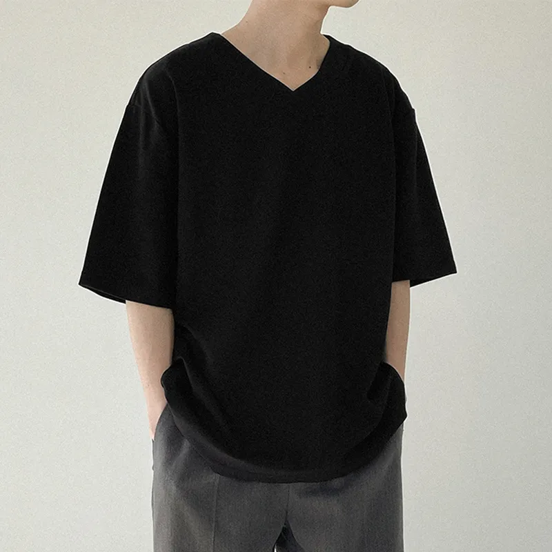INCERUN Men's Loose Comfort Solid Color V-Neck Short Sleeve T-Shirt INCERUN Men's Loose Comfort Solid Color V-Neck Short Sleeve T-Shirt