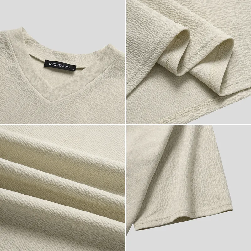INCERUN Men's Loose Comfort Solid Color V-Neck Short Sleeve T-Shirt INCERUN Men's Loose Comfort Solid Color V-Neck Short Sleeve T-Shirt