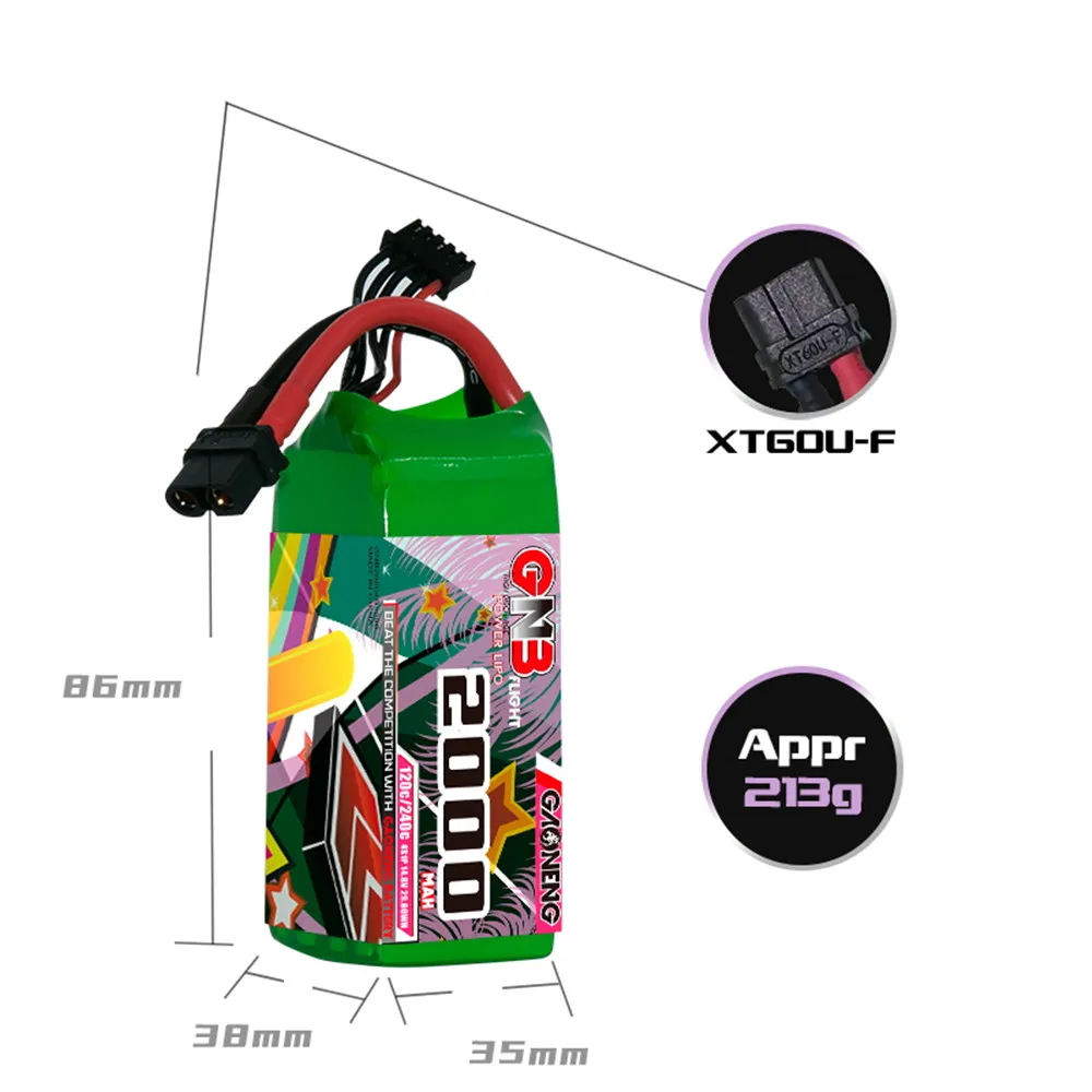 Gaoneng GNB 14.8V 2000mAh 120C 4S LiPo Battery T/XT60/XT90/EC5 Plug for FPV Racing Drone