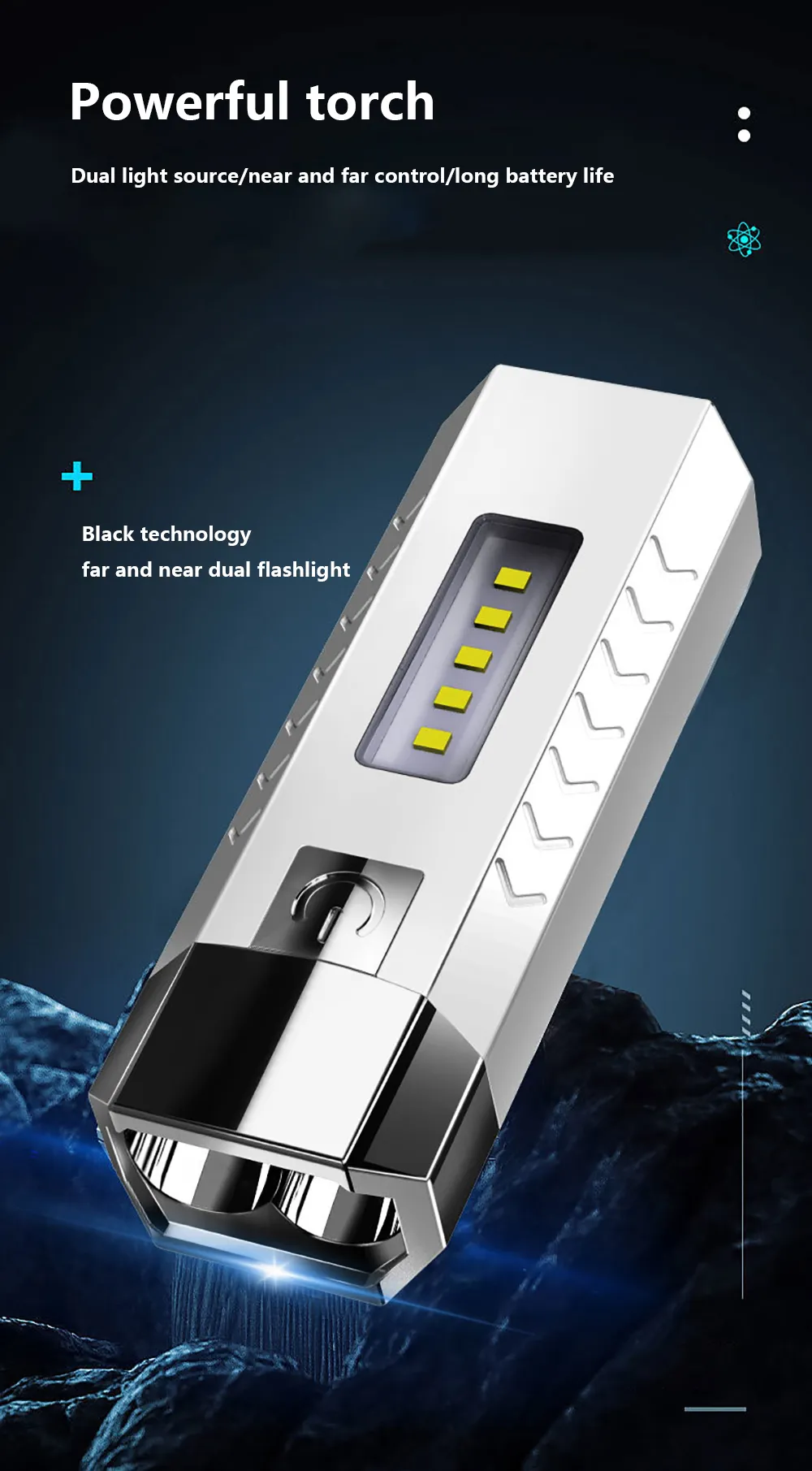 2*LED+5*COB Three Light Sources Flashlight 18650 USB Rechargeable Portable Waterproof Led Torch With Power Bank Function