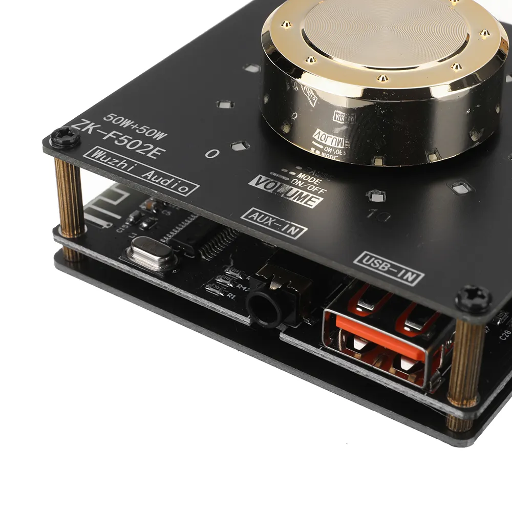 ZK-F502E Cool Volume Indicator Bluetooth Audio Power Amplifier Board Module LC Filter Stereo 50W+50W