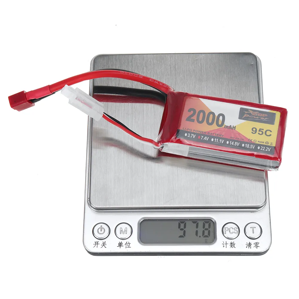 ZOP Power 7.4V 2000mAh 95C 2S LiPo Battery T Deans Plug for HSP RGT 18000 RC Car