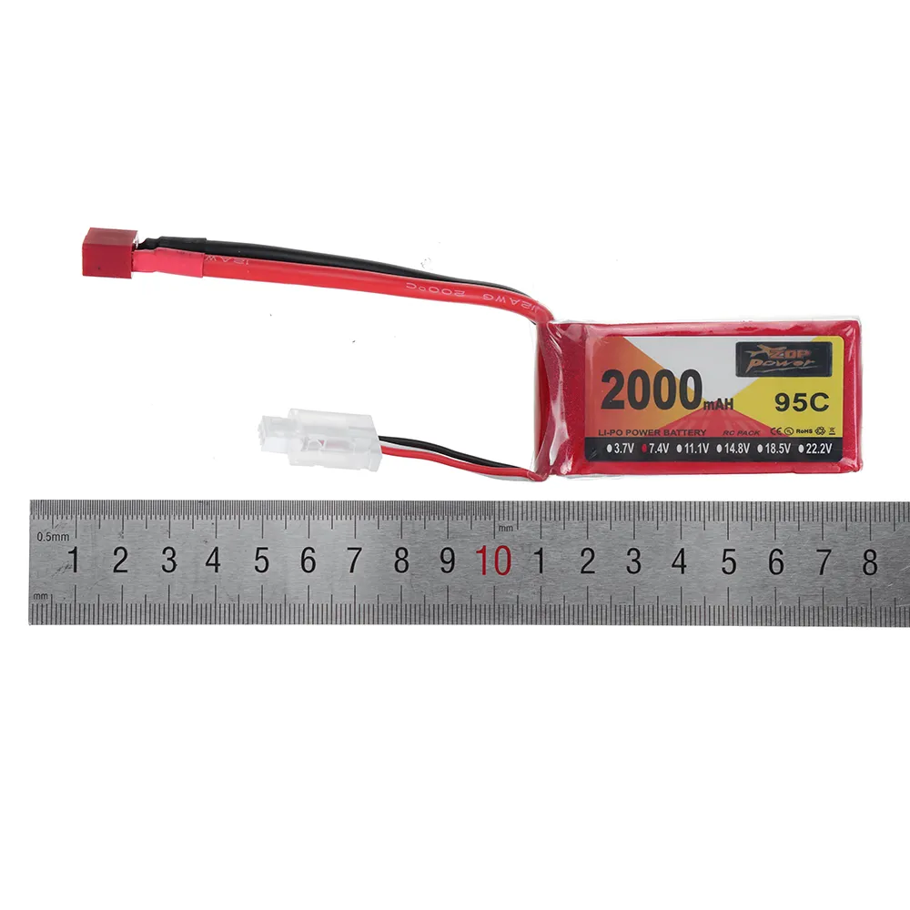ZOP Power 7.4V 2000mAh 95C 2S LiPo Battery T Deans Plug for HSP RGT 18000 RC Car