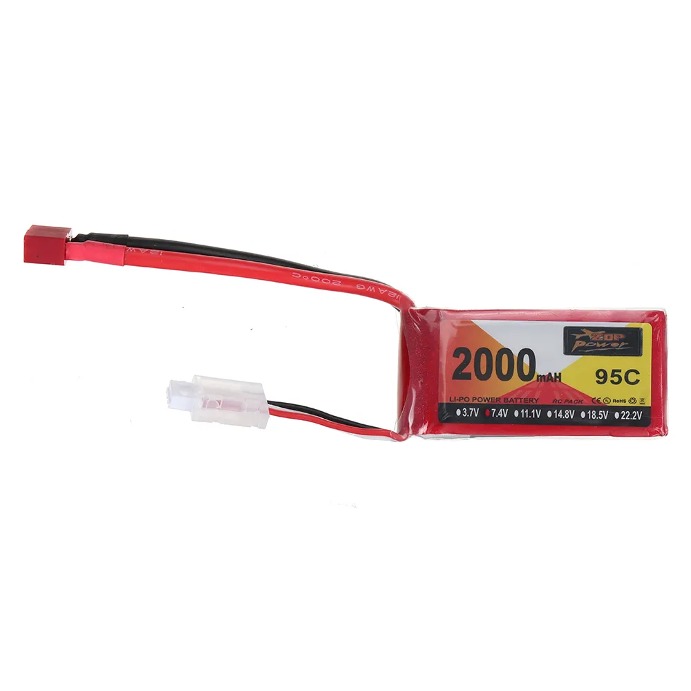 ZOP Power 7.4V 2000mAh 95C 2S LiPo Battery T Deans Plug for HSP RGT 18000 RC Car