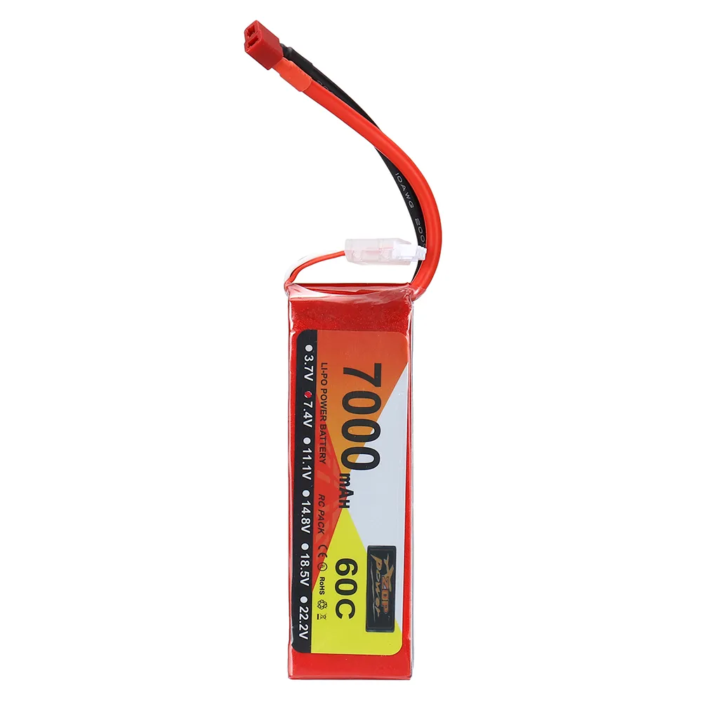 ZOP Power 7.4V 7000mAh 60C 2S LiPo Battery T Deans Plug for RC Drone