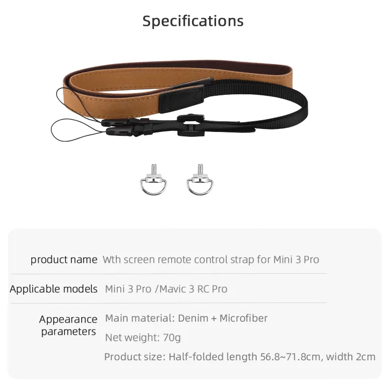 BRDRC RC Smart Remote Control Lanyard Neck Strap Réglable Brown Hanging Buckle Rope pour DJI Mini 3 PRO Screen Controller