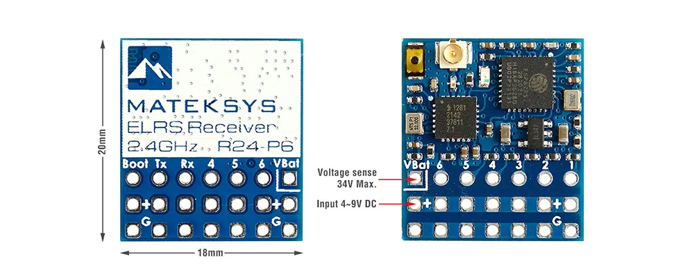 Ricevitore PWM Matek Systems ELRS-R24-P6 R24-P6 ExpressLRS 2,4 GHz con antenna, supporto rilevamento tensione VBat 2~8S per drone da corsa RC FPV Ricevitore PWM Matek Systems ELRS-R24-P6 R24-P6 ExpressLRS 2,4 GHz con antenna, supporto rilevamento tensione VBat 2~8S per drone da corsa RC FPV