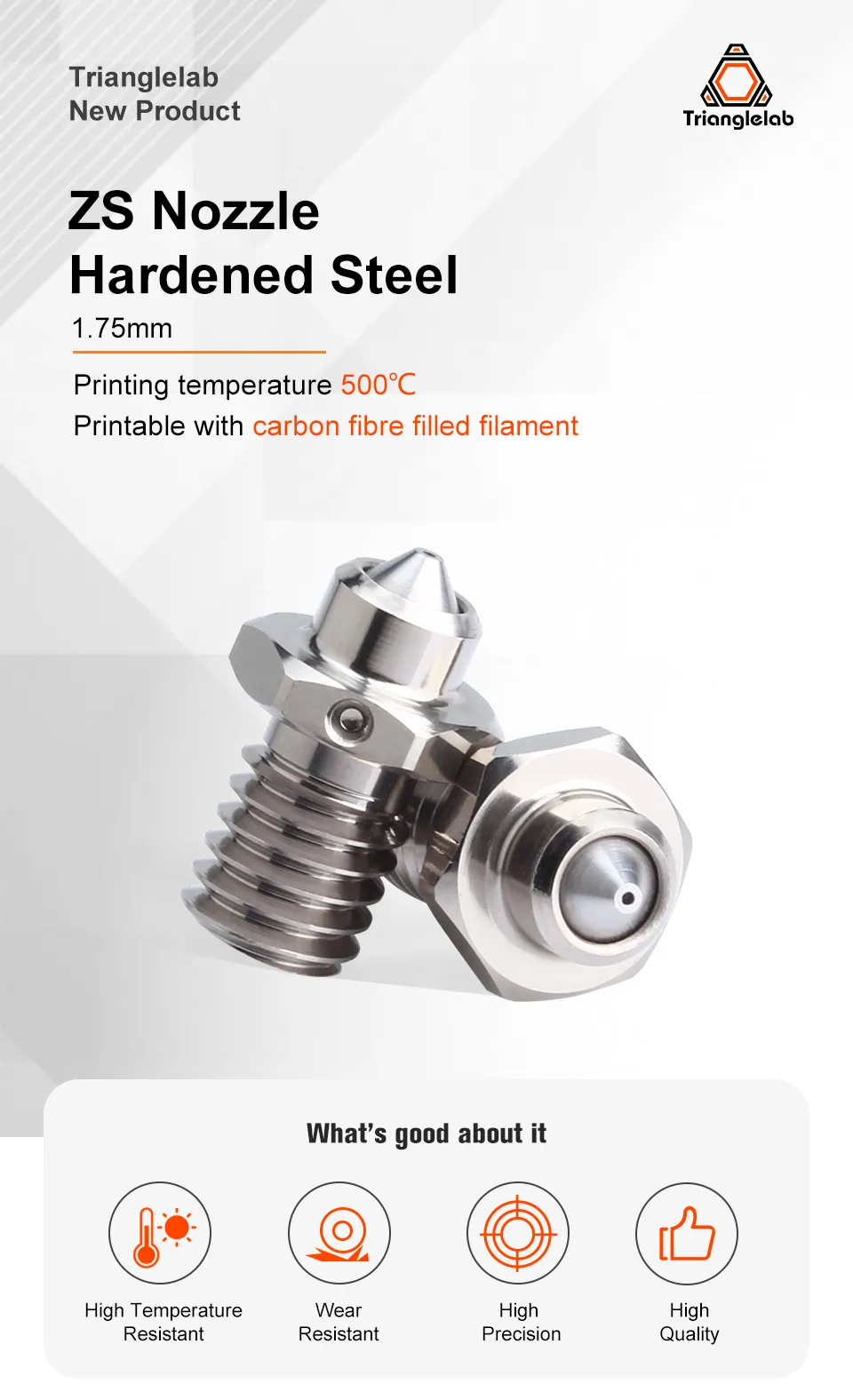 Trianglelab M6 0.4mm ZS Nozzle Hardened Steel Copper Alloy High Temperature and Wear Resistant Compatible models V6 Hotend 3d Printer Trianglelab M6 0.4mm ZS Nozzle Hardened Steel Copper Alloy High Temperature and Wear Resistant Compatible models V6 Hotend 3d Printer