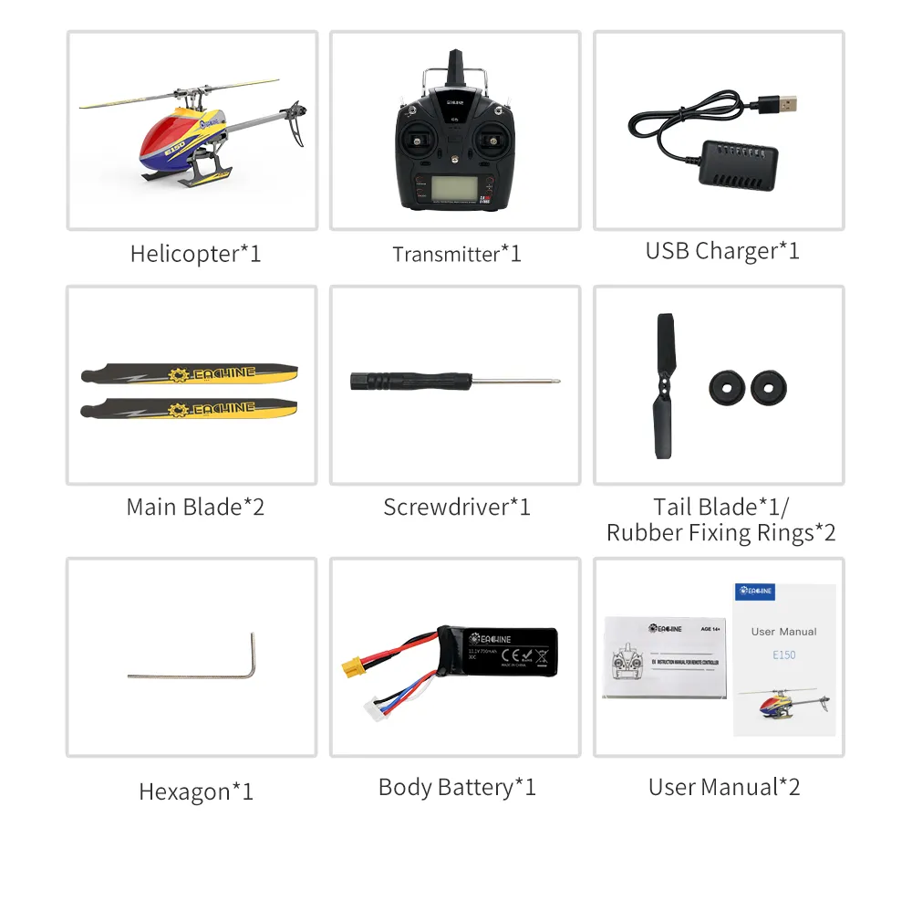 Eachine E150 2.4G 6CH 6-Axis Gyro 3D6G Dual Brushless Direct Drive Motor Flybarless RC Helicopter RTF