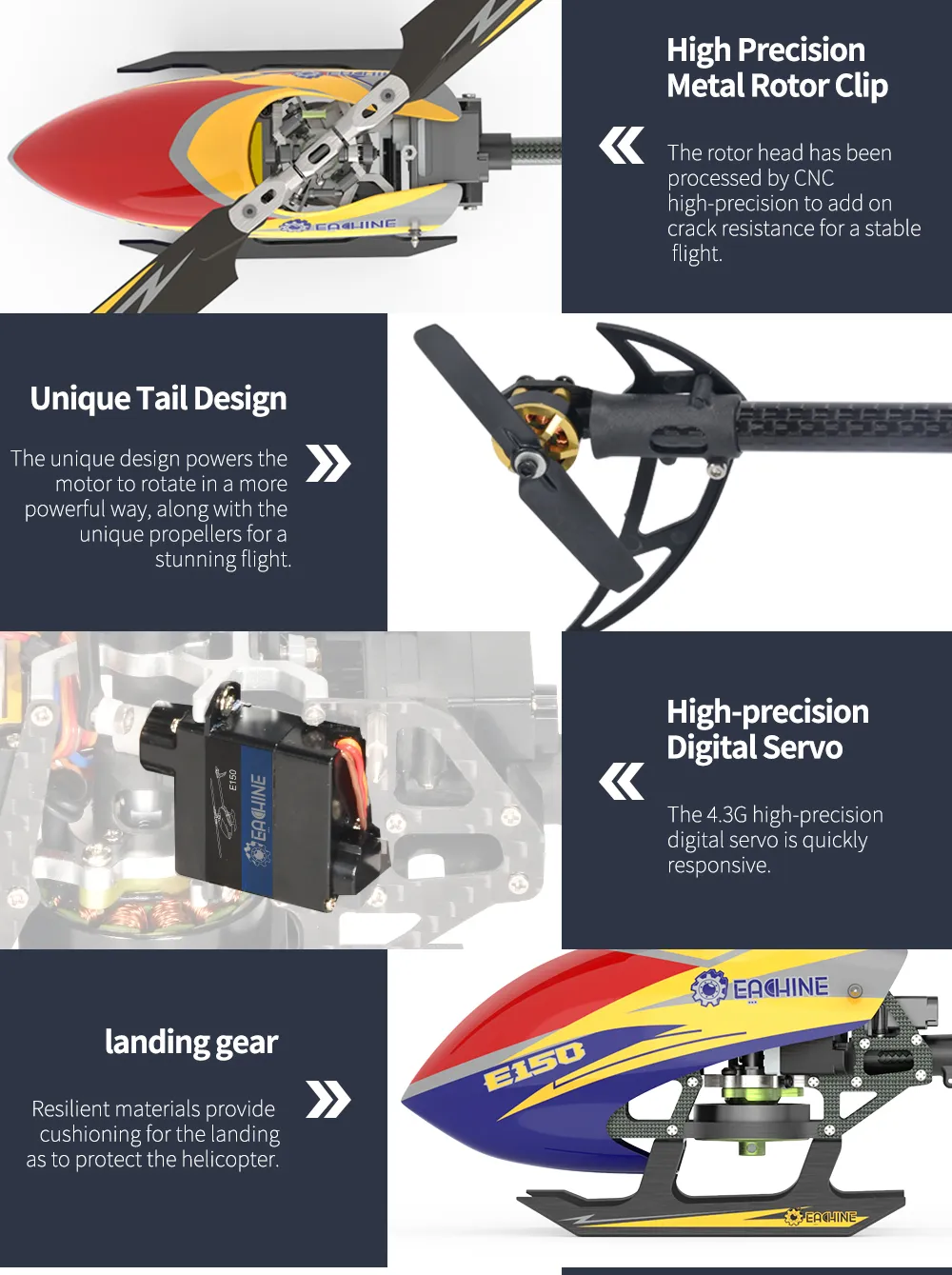 Eachine E150 2.4G 6CH 6-Axis Gyro 3D6G Dual Brushless Direct Drive Motor Flybarless RC Helicopter RTF