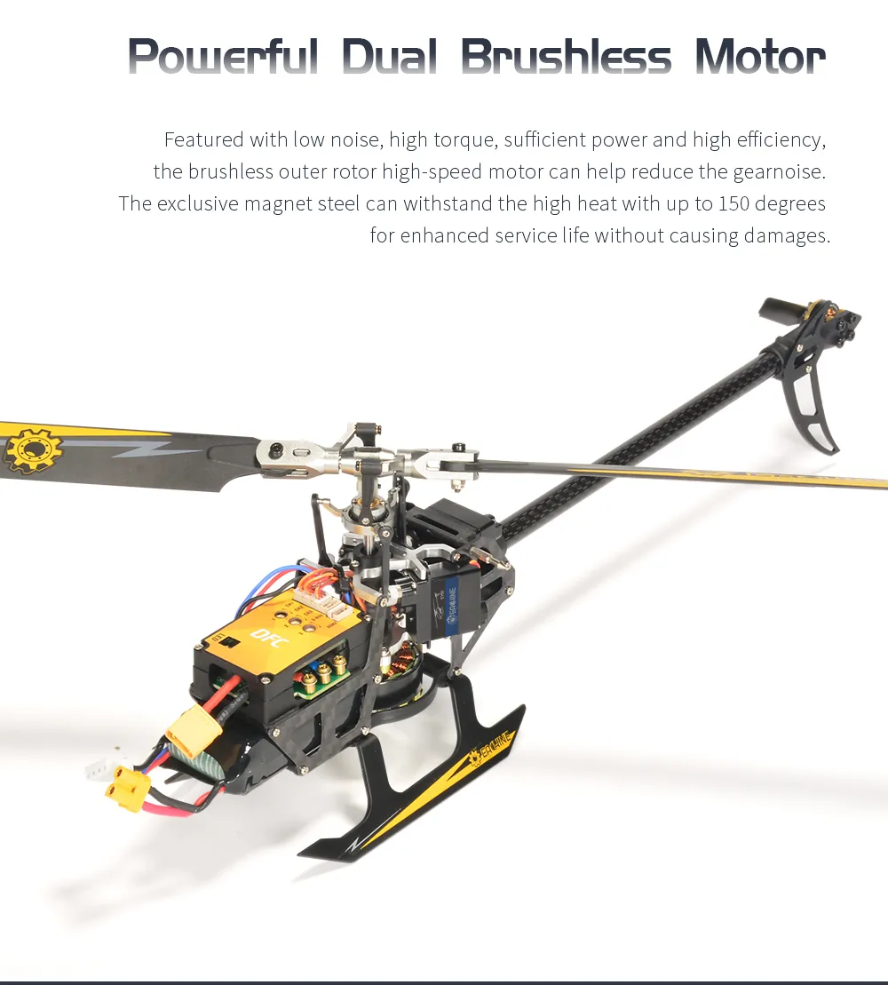 Eachine E150 2.4G 6CH 6-Axis Gyro 3D6G Dual Brushless Direct Drive Motor Flybarless RC Helicopter RTF