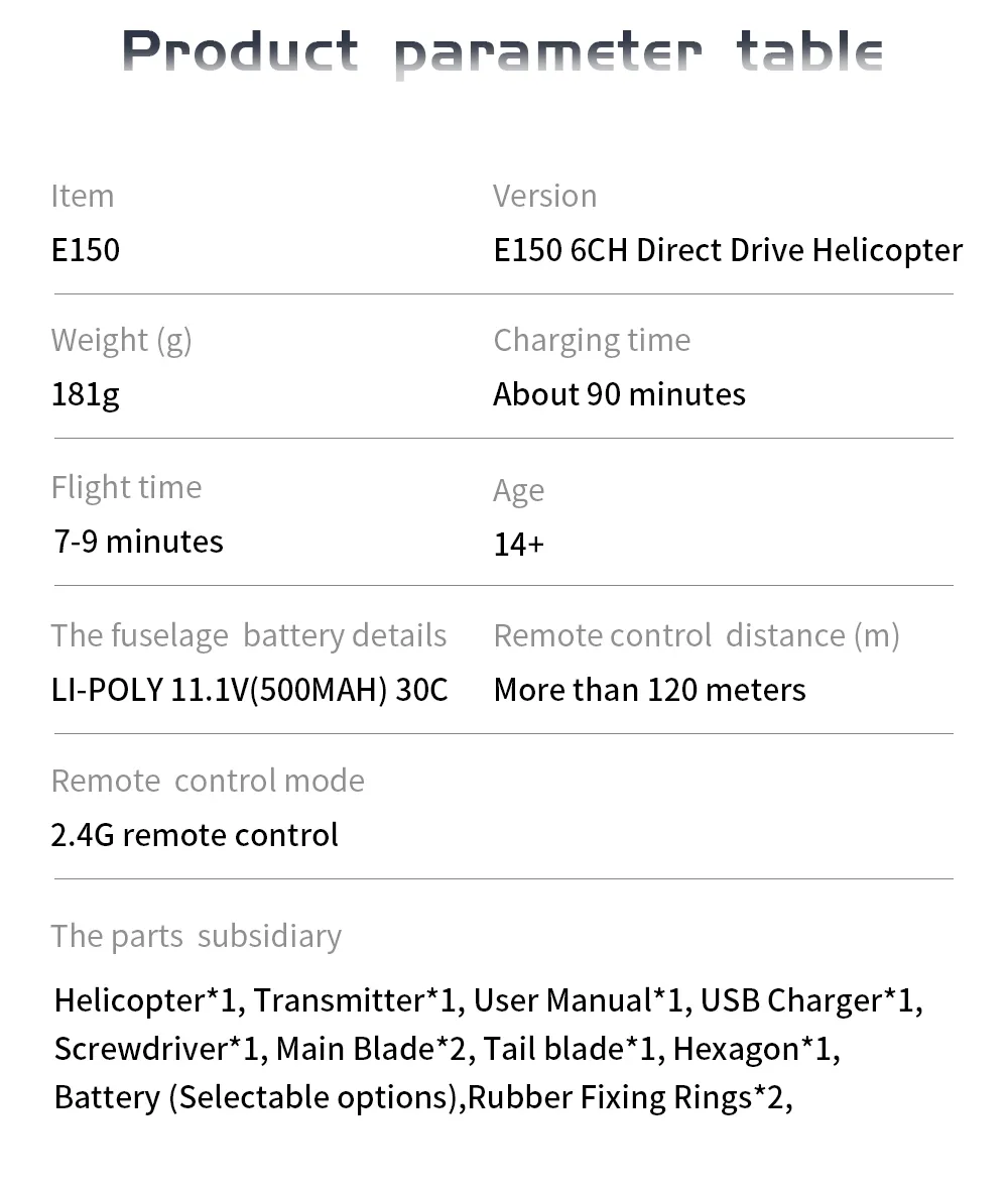 Eachine E150 2.4G 6CH 6-Axis Gyro 3D6G Dual Brushless Direct Drive Motor Flybarless RC Helicopter RTF