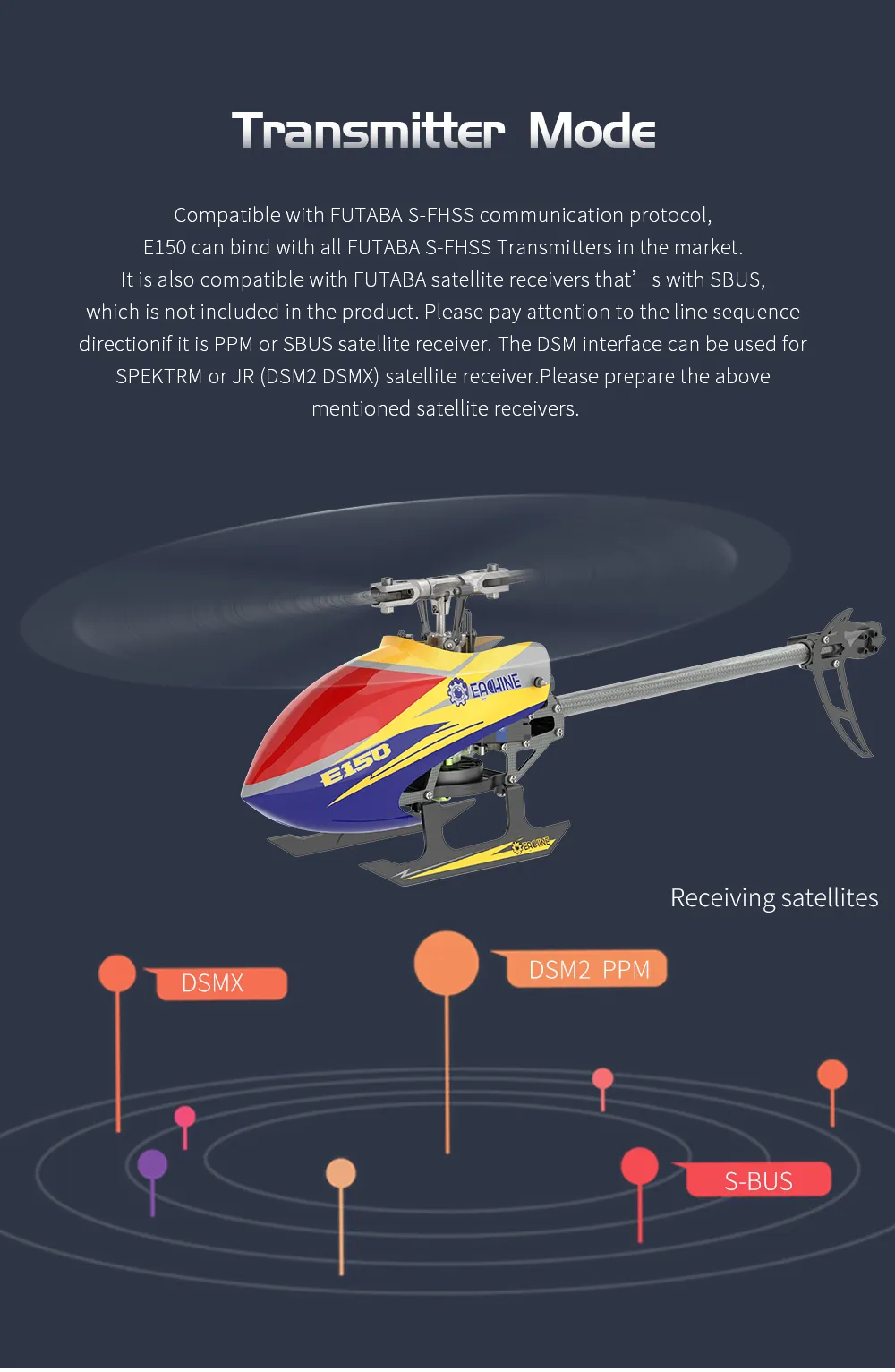 Eachine E150 2.4G 6CH 6-Axis Gyro 3D6G Dual Brushless Direct Drive Motor Flybarless RC Helicopter RTF
