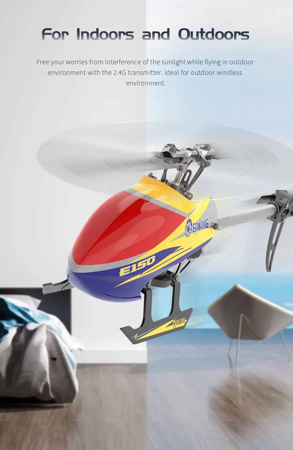 Eachine E150 2.4G 6CH 6-Axis Gyro 3D6G Dual Brushless Direct Drive Motor Flybarless RC Helicopter RTF