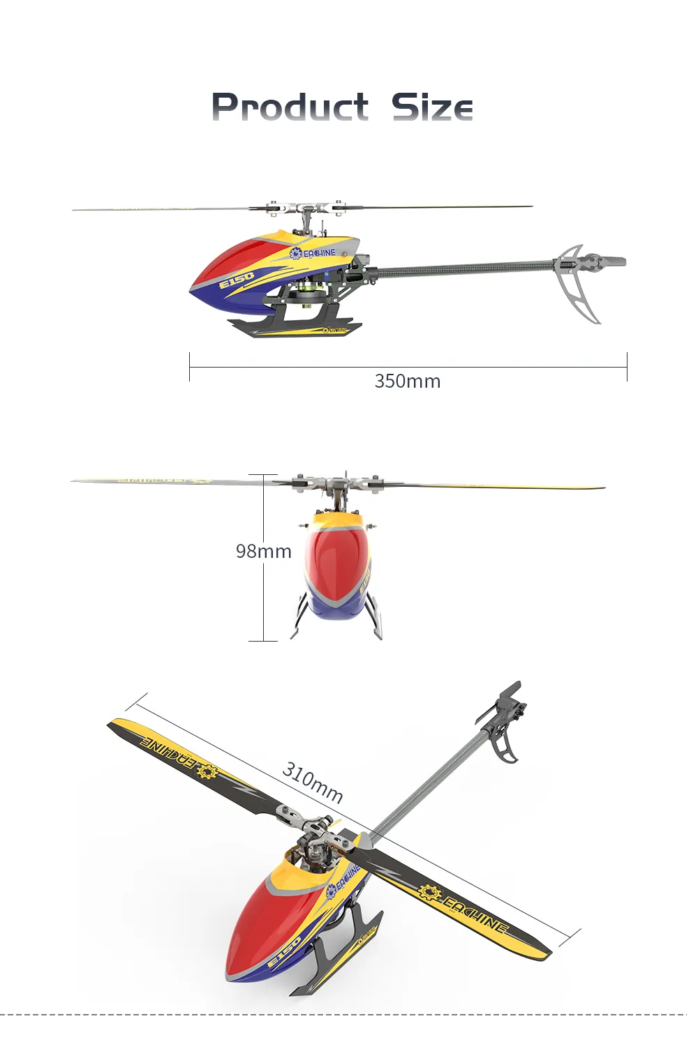 Eachine E150 2.4G 6CH 6-Axis Gyro 3D6G Dual Brushless Direct Drive Motor Flybarless RC Helicopter RTF