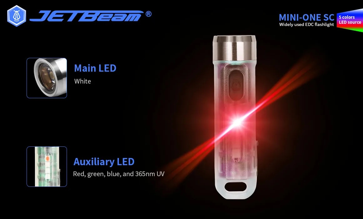 Linterna llavero LED con detector de agente blanqueador de fluorescencia JETBEAM MINI ONE SC de 500 lúmenes Linterna llavero LED con detector de agente blanqueador de fluorescencia JETBEAM MINI ONE SC de 500 lúmenes
