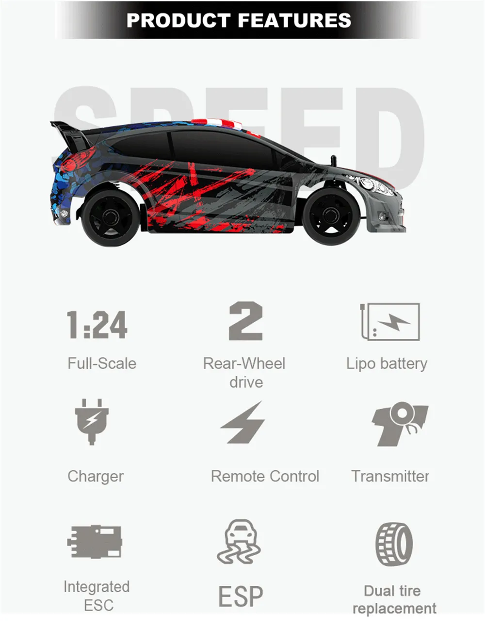 F3/F4 RTR 1/24 2.4G RWD RC Car Drift On-Road Full Proportional w/ ESP Gyro Vehicles Models Toys