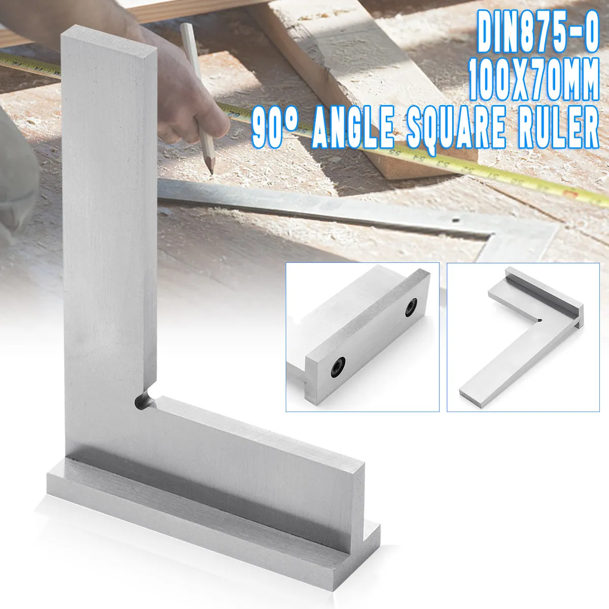 DIN875-2 100x70mm 90 Degree Angle Corner Square Ruler Wide Base Gauge Woodworking Tool