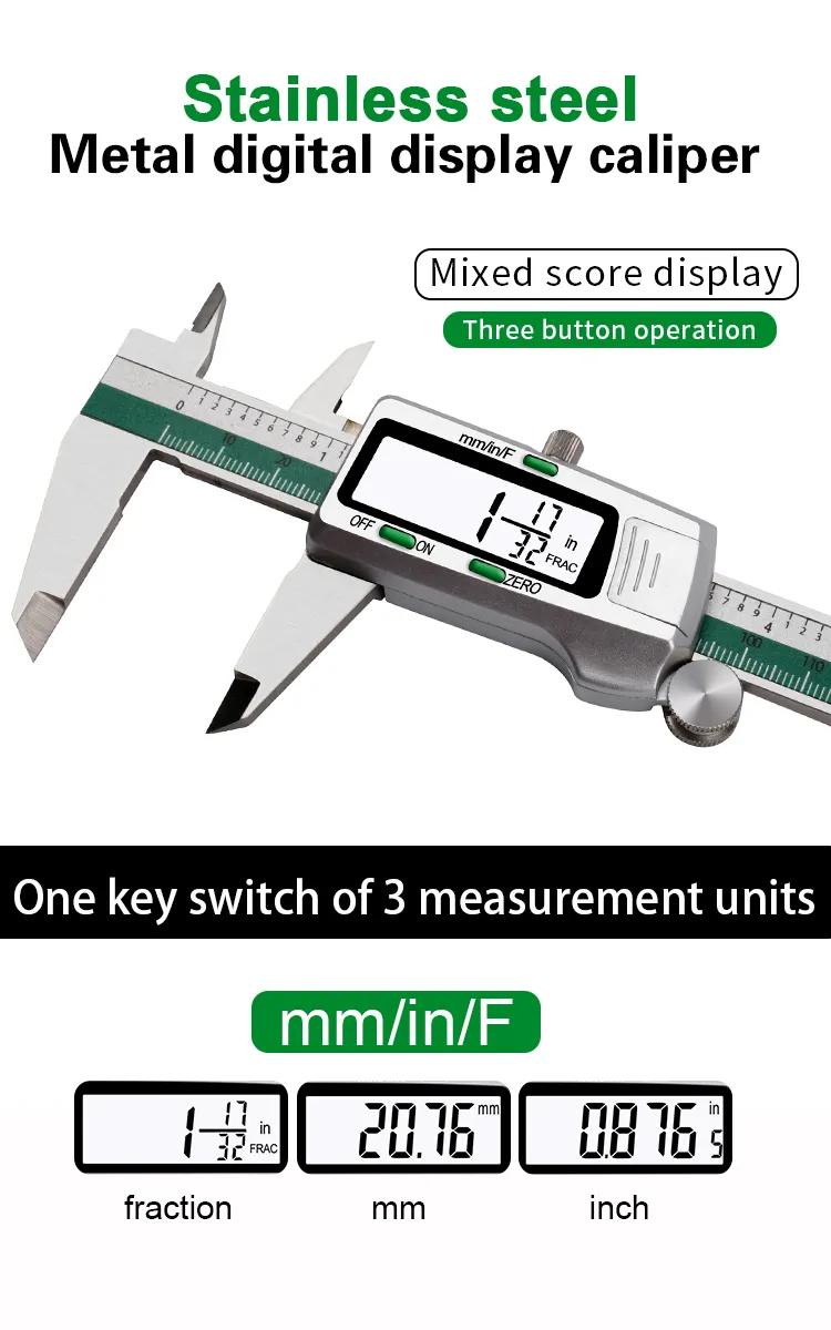 150mm Stainless Steel LCD Screen Display Digital Caliper 6 Inch Fraction / MM / Inch High Precision Stainless Steel LCD Vernier Caliper
