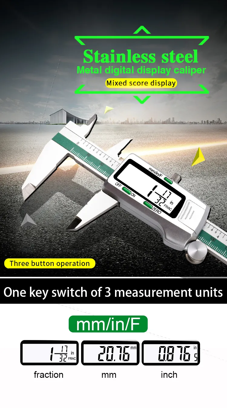 150mm Stainless Steel LCD Screen Display Digital Caliper 6 Inch Fraction / MM / Inch High Precision Stainless Steel LCD Vernier Caliper