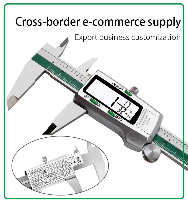 150mm Stainless Steel LCD Screen Display Digital Caliper 6 Inch Fraction / MM / Inch High Precision Stainless Steel LCD Vernier Caliper