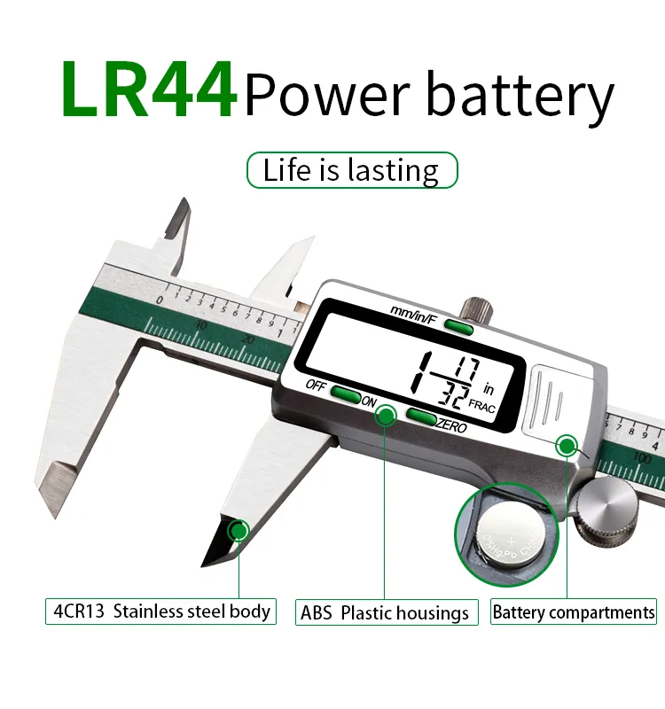 150mm Stainless Steel LCD Screen Display Digital Caliper 6 Inch Fraction / MM / Inch High Precision Stainless Steel LCD Vernier Caliper