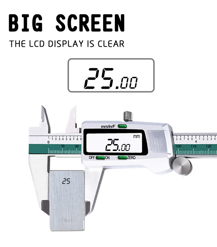 150mm Stainless Steel LCD Screen Display Digital Caliper 6 Inch Fraction / MM / Inch High Precision Stainless Steel LCD Vernier Caliper