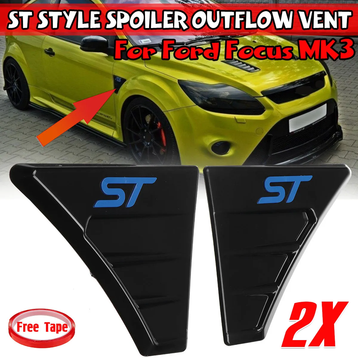 FOR FORD FOCUS MK2 MK3 FIESTA ST Style ZETEC WING VENTS ABS - BLUE LOGO UK