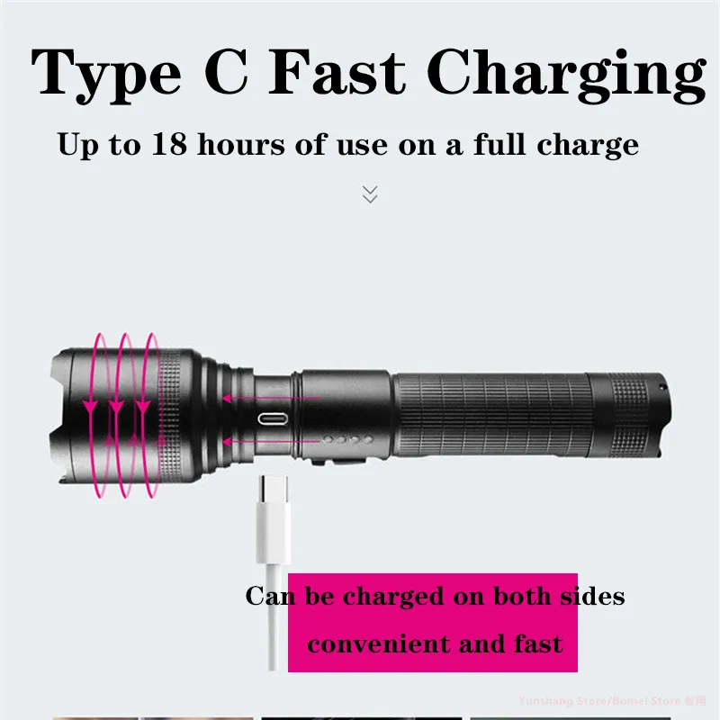 BIKIGHT Powerful XHP60 Flashlight Super Bright Portable Torch USB Rechargeable Outdoor Camping Tactical Zoomable Flash Light BIKIGHT Powerful XHP60 Flashlight Super Bright Portable Torch USB Rechargeable Outdoor Camping Tactical Zoomable Flash Light