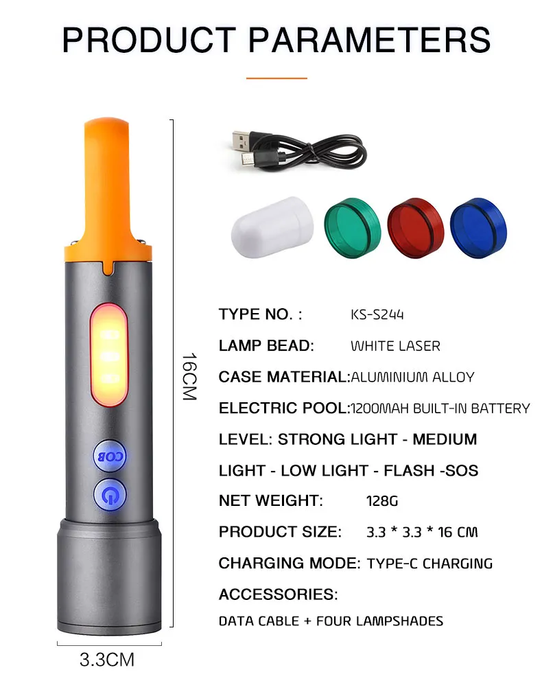 BIKIGHT 1000M Powerful Long Range Zoomable Flashlight 1200mAh Battery Tpye-C Rechargeable Camping Light