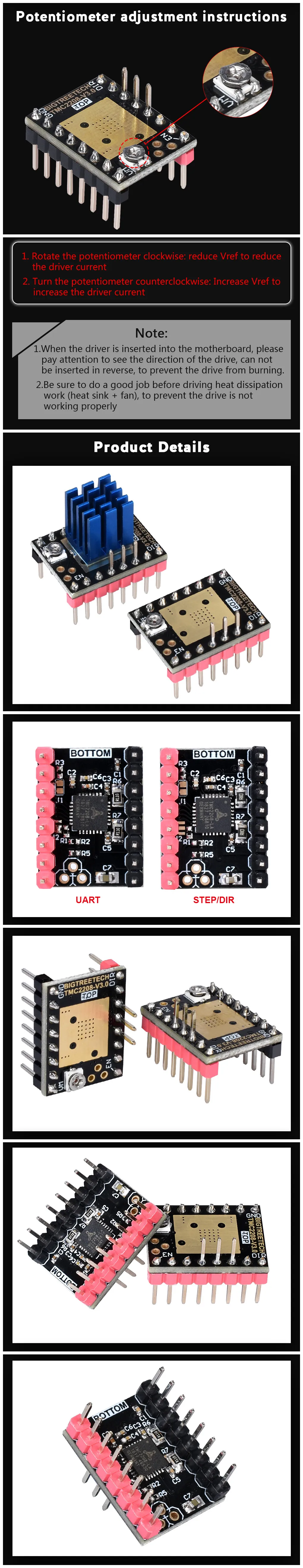 BIGTREETECH® TMC2208 V3.0 STEP/DIR Stepper Motor StepStick Driver for 3D Printer Part