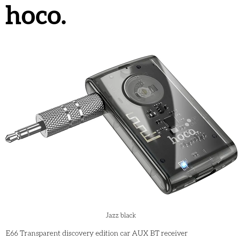 HOCO E66 Transparent Wireless bluetooth 3.5mm AUX Audio Stereo Music Home Car Receiver Adapter